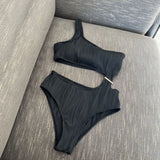 Wrinkled Asymmetric One Shoulder Female Swimwear One Piece Swimsuit Women Monokini Bather High Cut Out Bathing Suit Swim Lady