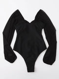 2026 Black Swimsuit One Piece Solid Long Sleeve Swimwear Women Bathing Suit Female Padded Swimming Summer Beachwear Bodysuit