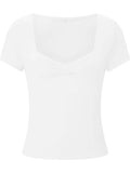 New Women T-shirt Summer Solid Color Short Sleeve Square Neck Slim Fit Crop Tops Casual Elegant Basic Tee Shirts
