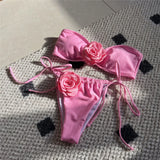 14 Colors 3D Flowers Bandeau High Cut Bikini Female Swimsuit Women Swimwear Two-Pieces Bikini Set Bather Bathing Suit Swim V5265