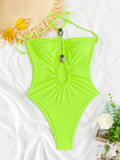 2026 Summer Women's One-piece Suit Swimwear Sexy Hollow Out Neck Lace-up Bodysuit Beachwear High Waist Push Up Bathing Suits