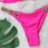 Bikini 2026 Sexy Solid Swimwear Swimsuit Women Rhinestone Metal Chain Bikinis Set Bathing Suit Beach Female Halter Bikinis Mujer