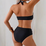 Women High Waisted Bikini Sexy Push Up Two Piece Swimsuits Crisscross Halter Bikini Sets Color Blocking Printed Summer Beachwear
