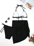 3 Pieces Triangle Halter String Bikini 2026 Solid Swimwear Female Sexy Swimsuit Women Bathers Bathing Swimming Swim Suit