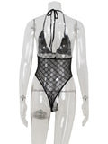 Ahagaga Sexy Club Women's Bodysuits Solid See Through Skinny Camisole Blackless Slim Fit V-Neck Mesh Sleeveless Streetwear Tops
