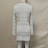 S - XL Long Sleeve Hollow Out Crochet Knitted Tunic Beach Cover Up Cover-ups Beach Dress Beach Wear Beachwear Female Women K5542