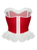 Women’s Sexy Christmas Lingerie, Santa Girl Bodysuit with Fringe Trim, Push-up Shapewear for Full Bust & Side Smoothing