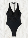 Shiny Sequins Hater V Neck Women Swimwear One Piece Swimsuit Female High Leg Cut Monokini Bather Backless Bathing Suit Swim Lady