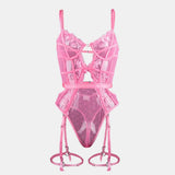 Toucheart Lace Sexy Skinny Babydoll Bodysuit Embroidery Erotic Private Adult Suit Solid Color Patchwork High Waisted Sexy Set