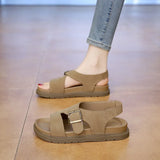 Women Sandals Summer New Solid Color Open Toe Flat Casual Slippers Buckle Fashion Outdoors Beach Sandals Sandalias De Mujer