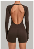 Women's Yoga Jumpsuits Sports Fitness Hip-lifting Long-sleeved Backless Running Training Workout Gym Shorts One-piece Bodysuits