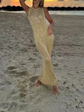 Sexy Glitter Backless Knitwear Tank Dress Sleeveless Slim Fishtail Dresses 2025 Women's Party Evening Vestidos Maxi Dress