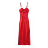 Foridol Ruffles Tie Up Satin Dress Women Elegant Maxi Long Summer Party Dress Spaghetti Strap Red Sexy Sundress Vestidos 2025