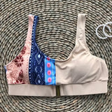 Sexy Bikini Top Women Push Up Swimwear Swimsuit Patchwork Print Sports Bra Bathing Suit Metal Buckle Crop Tops Banadores Mujer