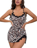New Sexy Black Nightgown for Women Red Heart  Love Print Satin Lace Trim Mini Chemise Adjustable Spaghetti Strap Lingerie