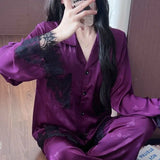 Spring and summer women's pajamas lace sweet cardigan long-sleeved suit home wear