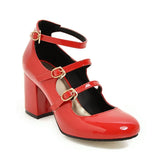 NASBAVI Spring Women Pumps Thick Block High Heel Patent Leather Round Toe Autumn Office Dress Party Bridal Red Lady Shoes 34-43