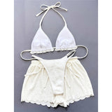 Ruffled Firlled Halter Bikini Women Swimwear Female Swimsuit Three-Pieces Bikini Set With Shorts Bather Bathing Suit Swim V5673