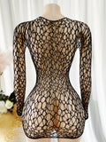 Women Sheer Mesh Long Sleeve Beach Cover Up, Sexy See-Through Fishnet Dress, Solid Bodycon  For Summer Beach Party