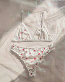 Women's Erotic Lingerie Bra Brief Set Bowknot Sexy Deep V Wire Free Lingerie Underwear Two Piece Female Cute Pajamas Kitts Suit