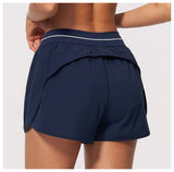 New Brushed Sports Shorts Women High Waist Fake Two Pieces of Anti Glare Shorts Leggings Casual Loose Pocket Fitness Sportwear