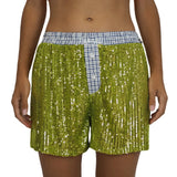 Women's Sparkly Sequined Shorts Striped Low Rise Loose Fit Short Pants Summer Daily Casual Streetwear