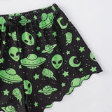 Sexy Alien Print Sling Sleepwear Women's Pajamas Set V-Neck Pyjamas Female Homewear Sleeveless Cute  Top And Shorts