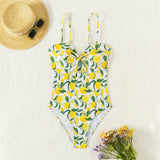 2026 New Lemon Printed Knotted One Piece Swimsuit Women Swimwear Female Monokini High Leg Cut Bather Bathing Suit Swim K6093