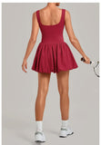 Nake Fake Two-piece Tennis Dresses Women's Anti Glare Pleated Fluffy Skirt Bulit-in Pocket Shorts Outwear Gym Fitness Golf Dress