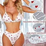 Women's Erotic Lingerie Bra Brief Set Bowknot Sexy Deep V Wire Free Lingerie Underwear Two Piece Female Cute Pajamas Kitts Suit