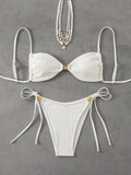Solid Split Swimsuit Women 2 Piece Triangle Bandage High Cut Thong Bikini Push Up Summer New Sexy Bathing Suit Beachwear