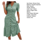 Women's Button Down Ruched Long Dress Summer Beach A-Line Swing Sundress Casual Short Sleeve V-Neck Maxi Dress