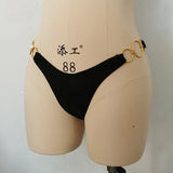 Sexy Low Waist Women Bikini Bottom Side Metal Buckles Hollow Out Swimming Thongs Summer Beach G-String Bathing Swimming Trucks