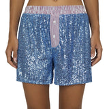 Women's Sparkly Sequined Shorts Striped Low Rise Loose Fit Short Pants Summer Daily Casual Streetwear