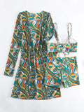 New Sexy 3 Pieces Suit for Women Neck Hanging Bikini Set+Cover-up Swimwear Sunproof Tankini High Waist Shorts Swimsuit Beachwear
