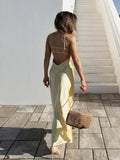 Foridol V Neck Backless Satin Long Dress Women Sexy Beach New in Maxi Summer Dress Spaghetti Strap Yellow Party Vestidos 2025