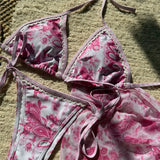 With Sarong Printed Halter Bikini Women Swimwear Female Swimsuit Three-pieces Bikini set Padded Bather Bathing Suit Swim V6966
