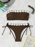 Contrast Binding Bandeau Bikinis 2026 Women Sexy Swimsuit Solid Padded Swimwear Female Bathing Suit Swimming Summer Beachwear