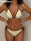 Polka Dot Halter Bikini Female Swimsuit Women Swimwear Two-Pieces Bikini Set Strappy High Cut Leg Bather Bathing Suit Swim V8305