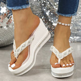 Fashion String Bead Wedges Slippers Women 2026 Summer Chunky Platform Beach Flip Flops Woman Clip Toe High Heeled Sandals 35-43