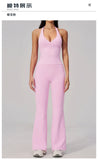 V-neck Yoga Sets Women Seamless Slimming Sports Tank Top High Waist Wide Leg Pants Fitness Suit Outwear Gym Running Tracksuit