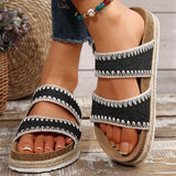 Bohemian Style Platform Slippers Women Plus Size 43 Embroidery Denim Thick Bottom Sandals Woman Open Toe Non Slip Summer Sandles