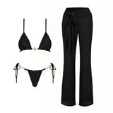 Black 3Pc Button Bikini Sexy Swimsuit Women 2026 New Swimwear Lace Skirt Swim Suit Push Up Bathingsuit Bandeau Biquini Beachwear