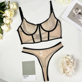 Toucheart 2 Piece Set Sexy Lingerie Set For Women Mesh Micro Perspective Beach Swimsuit Briefs Contrast Color Sexy Lingerie Set
