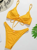 Ribbed Underwired V-Bar Bikini 2026 Women Swimsuit Female Swimwear Two Pieces Bikini Set Knotted Push Up Bathing Suit Swim Lady