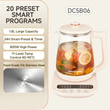SUNATUR 1.8L Electric Glass Health Preserving Kettle,Stainless Steel,800W Fast Boil,24h Insulation