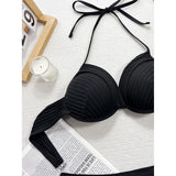 Wrinkled Halter Underwired Bikini Women Swimwear Female Swimsuit Two-pieces Bikini set Mid Waist Bather Bathing Suit Swim V5440