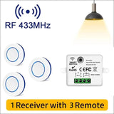 RF 433MHz Wireless  10A Relay Receiver Remote Control Light Switch 220V 110V Mini Round Button Wall Panel Switch For LED Lamp