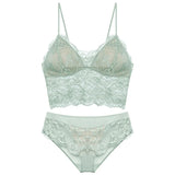 French Backless Bralette Sheer Lace Wireless Halter Top No Underwire Anti Nipple Show Comfort Bra & Tushy Set CA MOYISU Sexy Bra