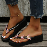 Luxury Crystal Butterfly Wedge Heel Flip Flops Women Fashion Clip Toe Thick Bottom Slippers Woman Summer Beach Non Slip Slides